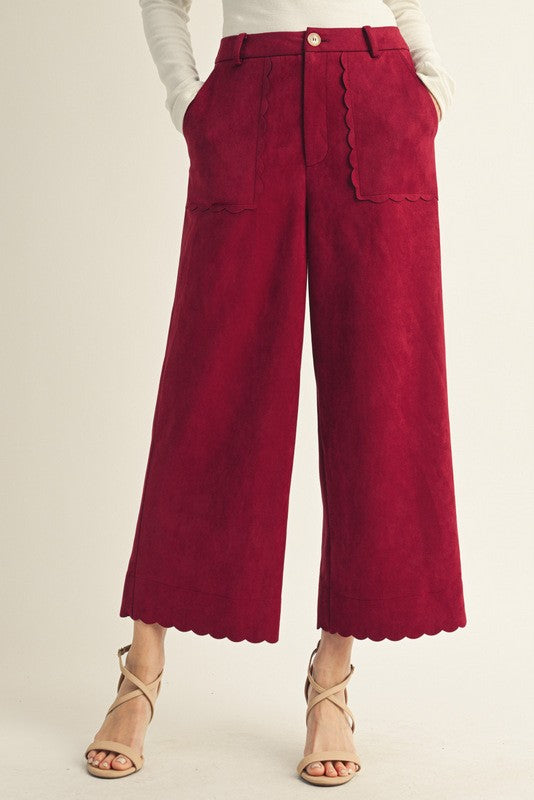 Scallop Edge Suede Pants