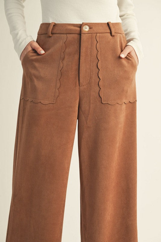 Scallop Edge Suede Pants
