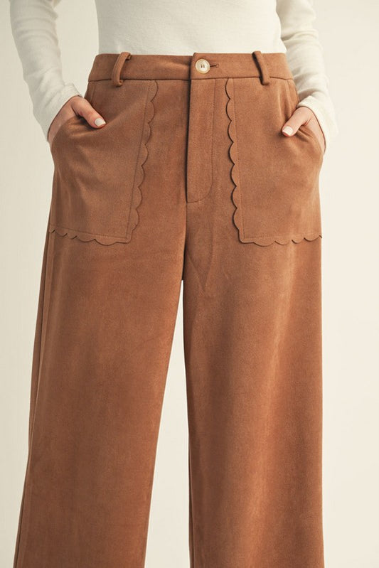 Scallop Edge Suede Pants