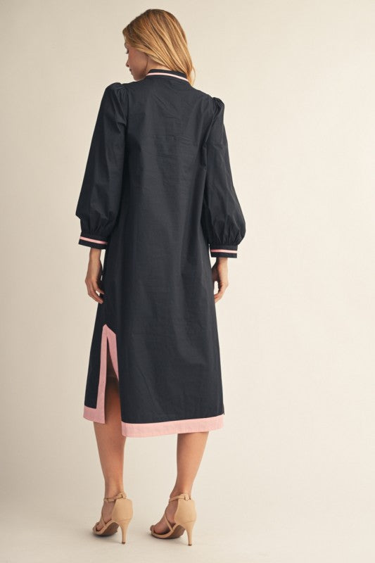 Navy & Pink Appliqué Midi Dress