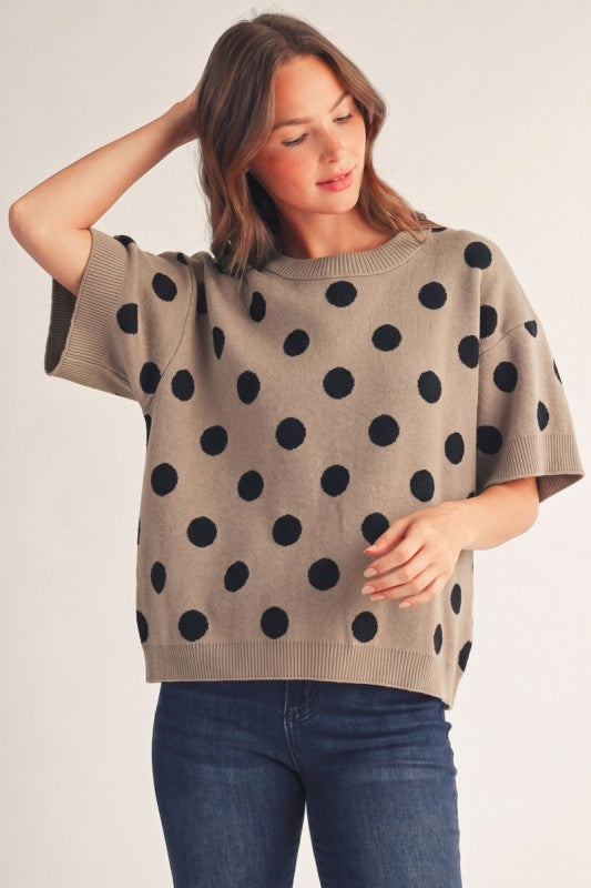 Taupe Polka Dot Sweater Top