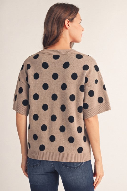 Taupe Polka Dot Sweater Top