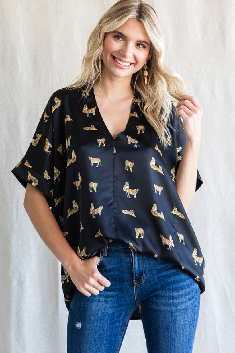 Satin Animal Print Boxy Top