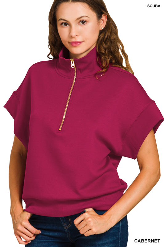 Scuba High Neck Half Zip Short Sleeve