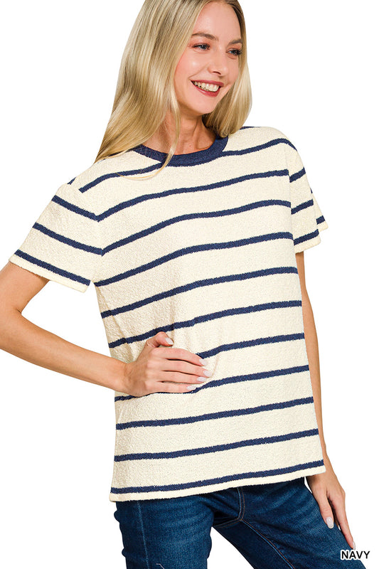 Navy Striped Sweater T Shirt
