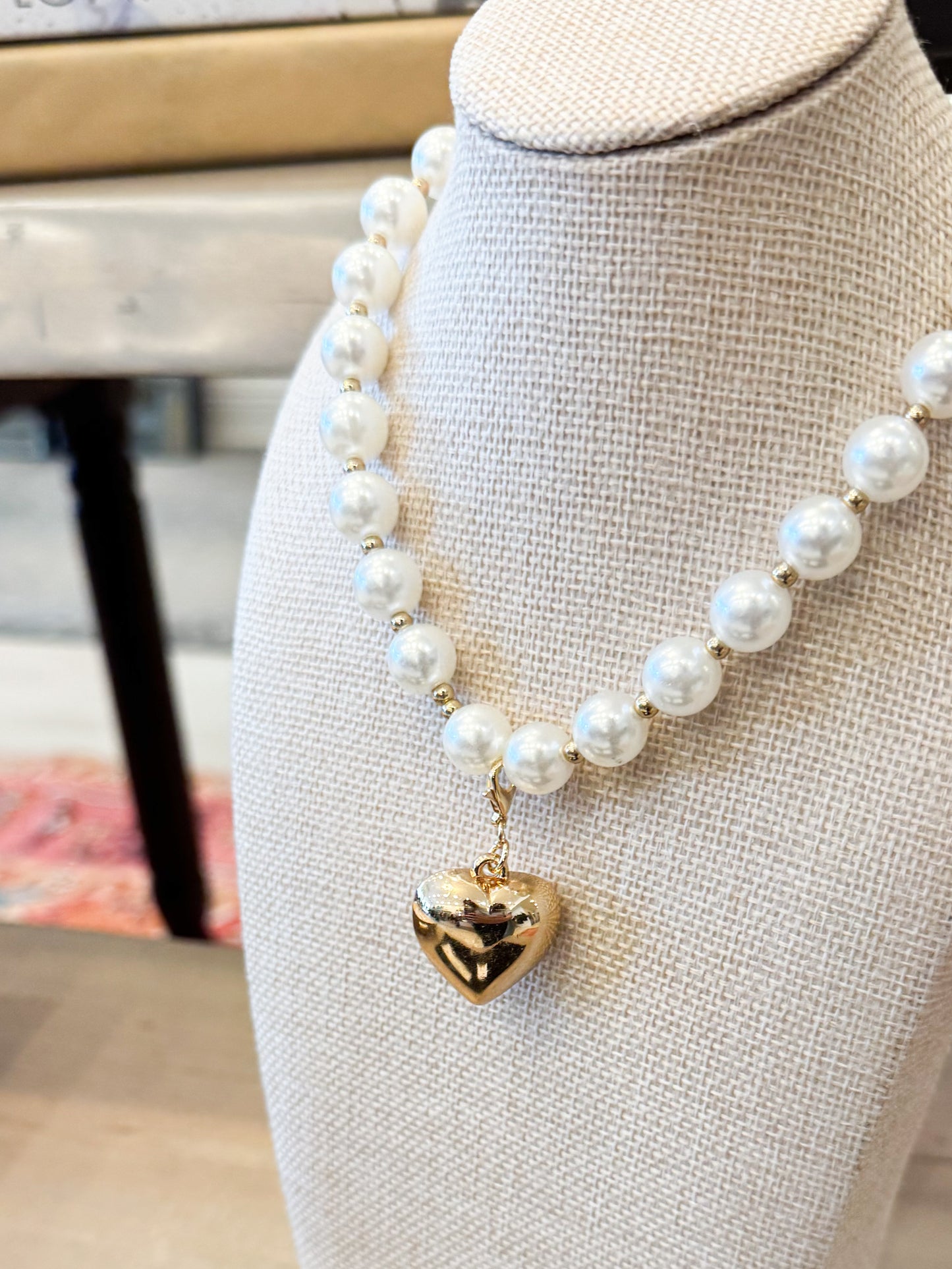 Small Gold & Pearl Heart Pendant Necklace