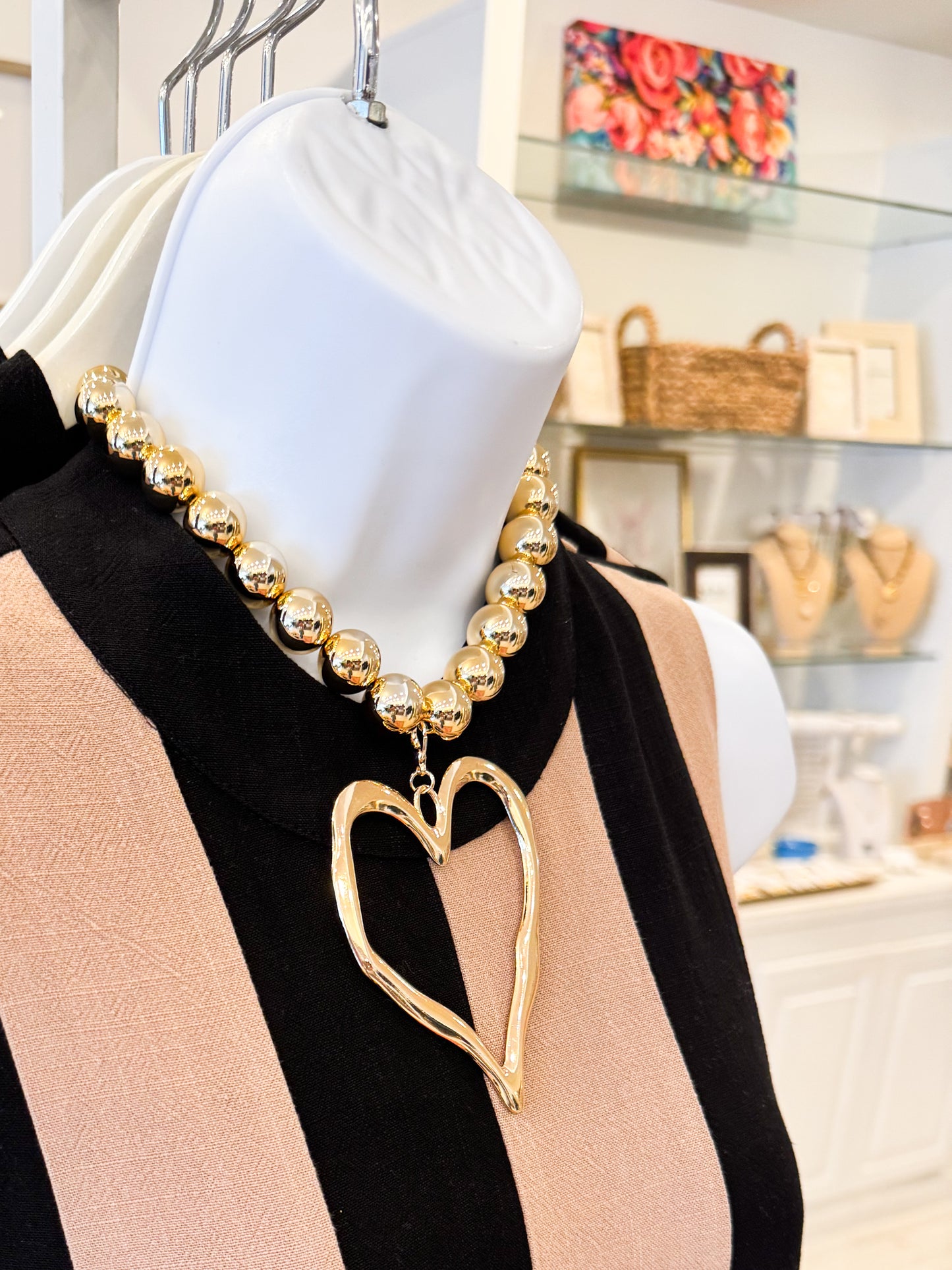 Large Gold Heart Pendant Necklace