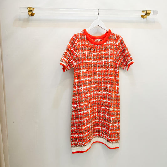 Orange Short Sleeve Tweed Dress
