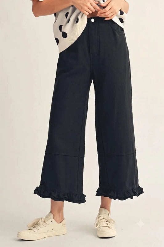 Black Ruffle Hem Pants