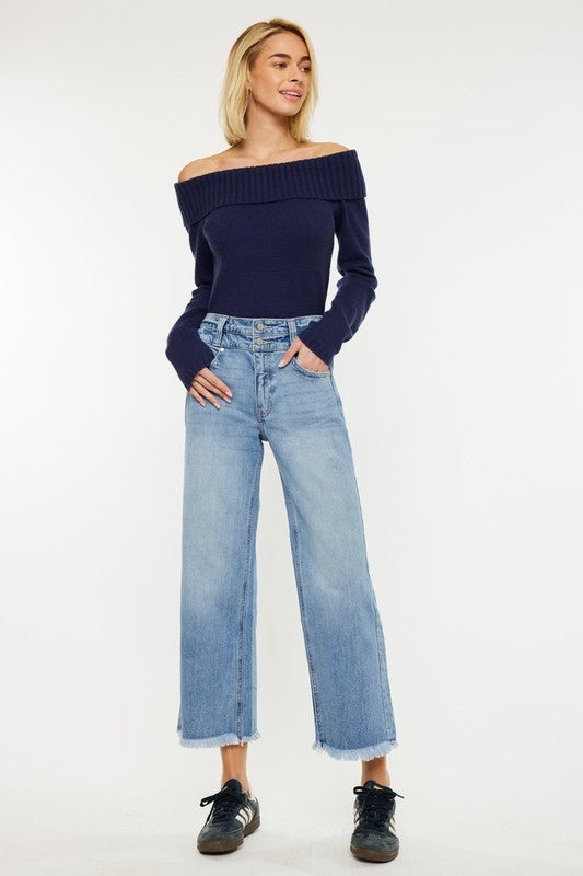 Double Button Cropped High Rise Jeans