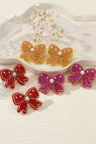 Seed Bead Bow Earrings