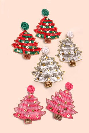 Seed Bead Christmas Tree Earrings