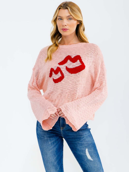 Kisses Knit Print Top