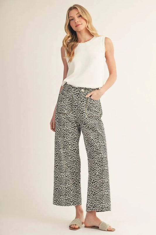 Scallop Trim Leopard Pants