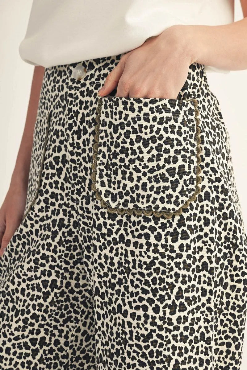 Scallop Trim Leopard Pants
