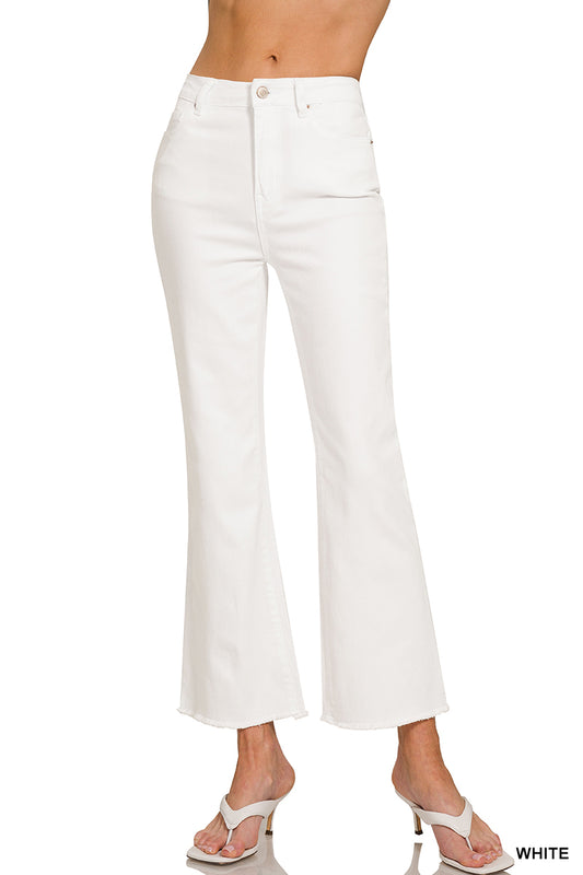 White Frayed Hem Straight Wide Pants