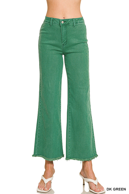 Green Hem Straight Wide Pants