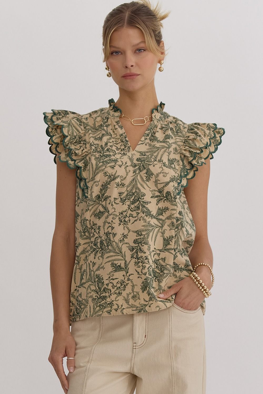 Take Me Back Scallop Trim Top