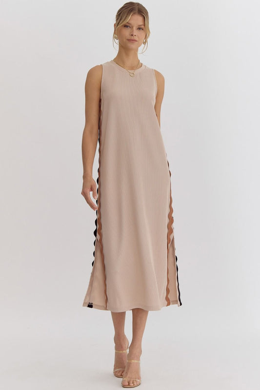 Taupe Ric Rac Detail Maxi Dress