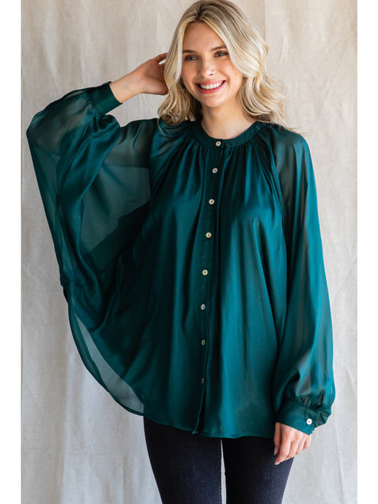 Hunter Green Silk Swing Blouse