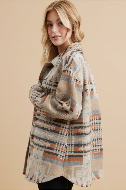 Taupe Aztec Mix Button Down