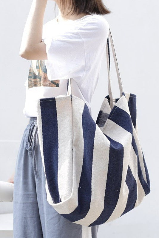 Navy Striped Tote Bag