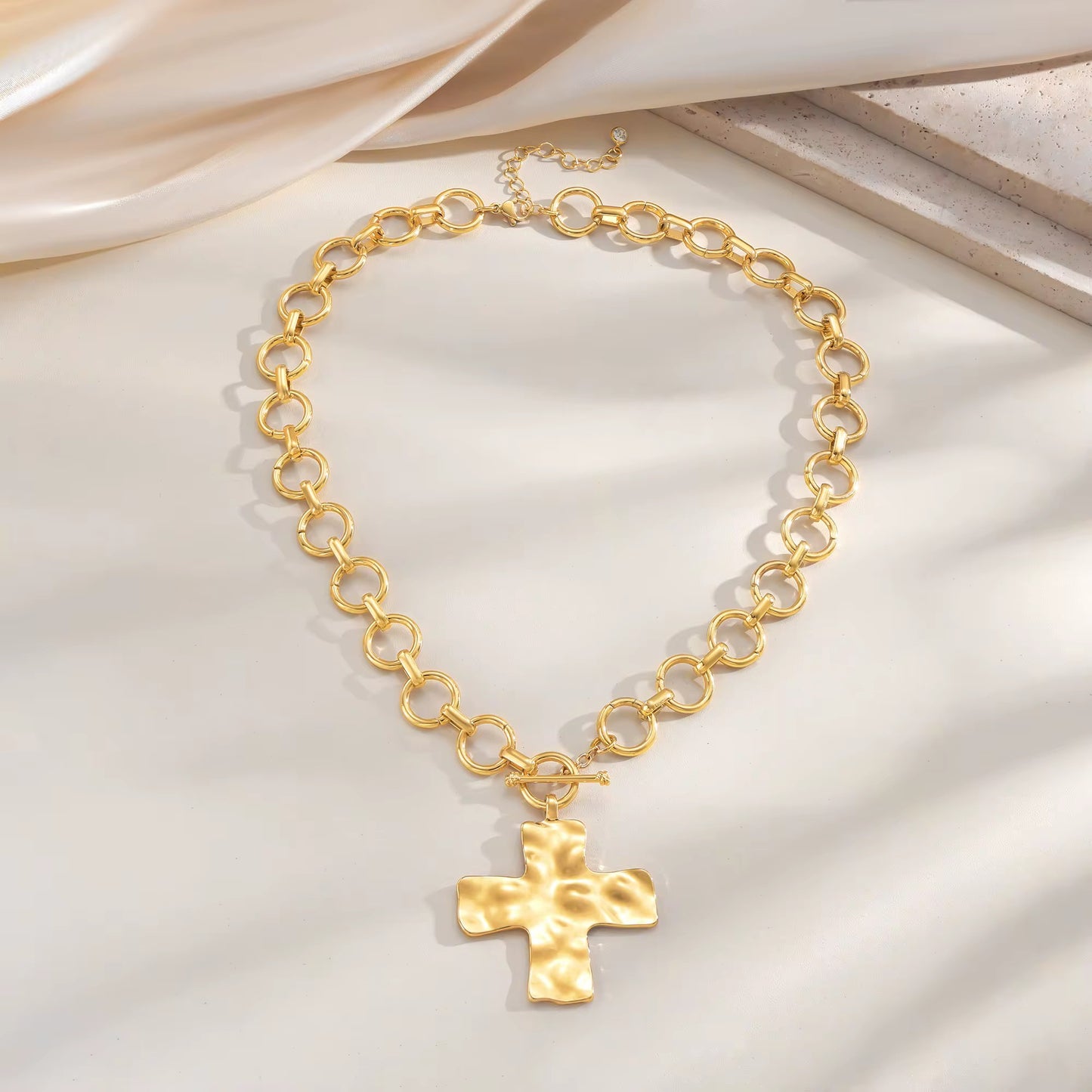 Crinkled Toggle Chain Cross