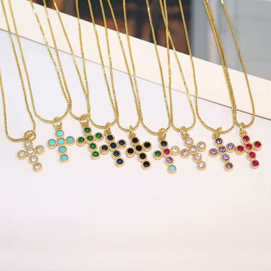 18k Mini Cubic Zirconia Cross Necklace