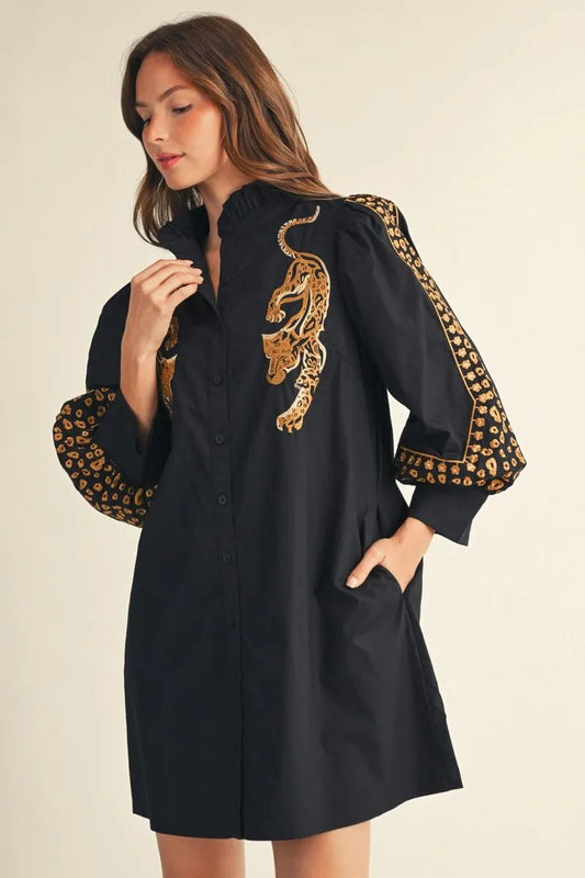 Embroidered Leopard Dress