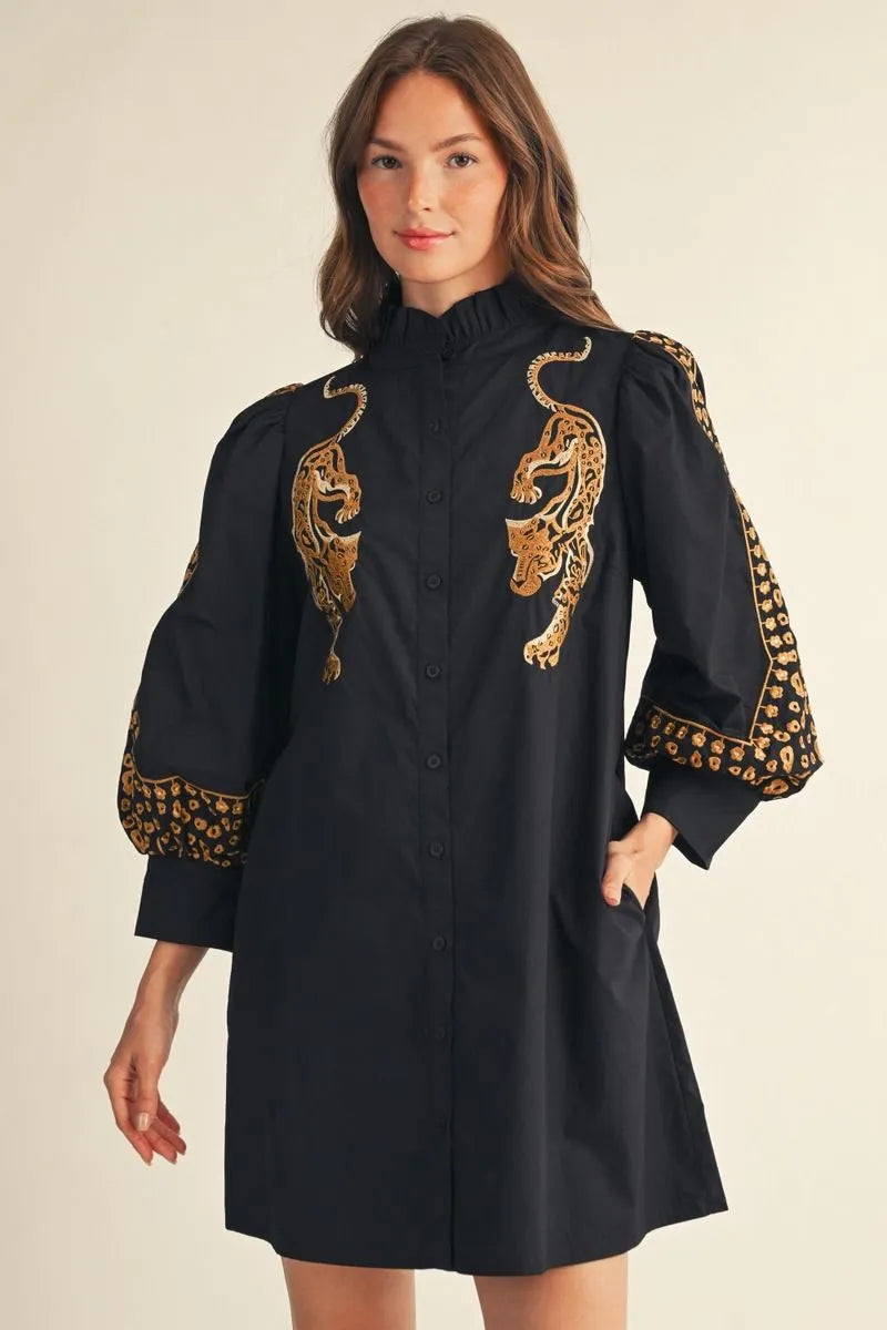 Embroidered Leopard Dress