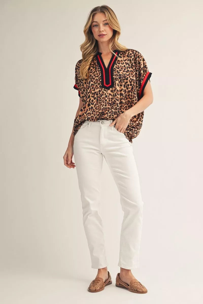 Contrast Accent Leopard Top
