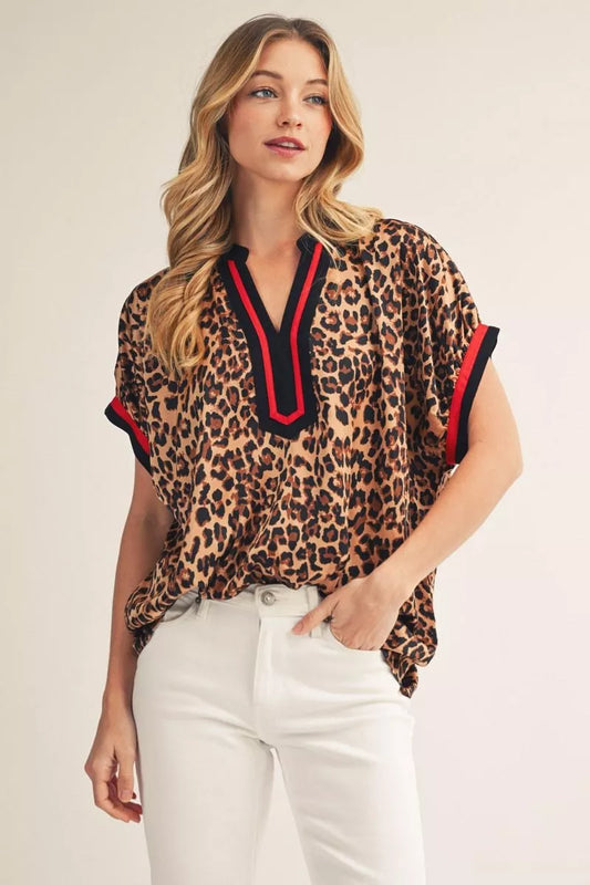 Contrast Accent Leopard Top