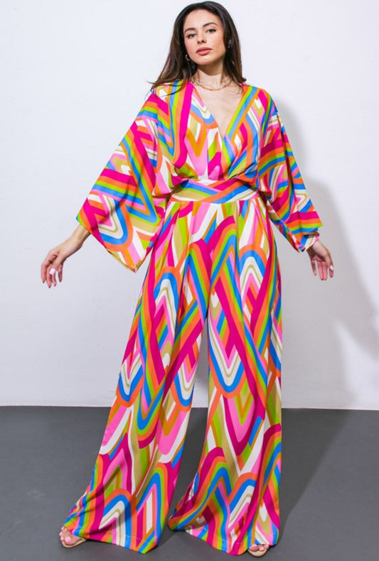 Multi ZigZag Kimono Sleeve Jumpsuit