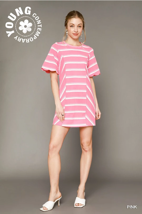 Scalloped Striped T-Shirt Dress