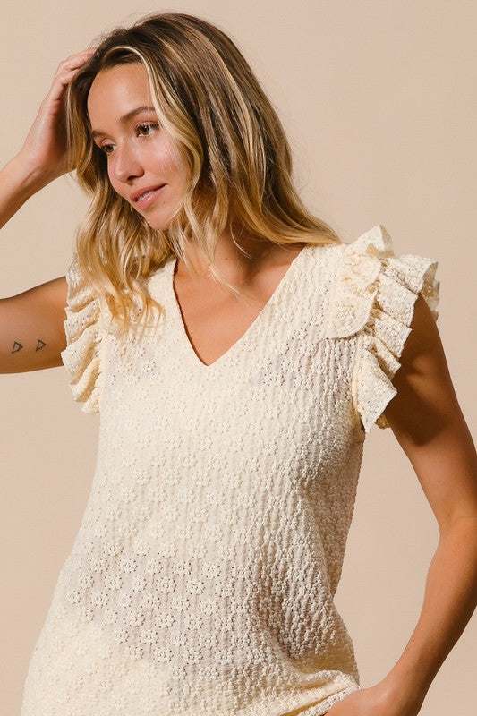 Cream Ruffled & Textured Light Blouse