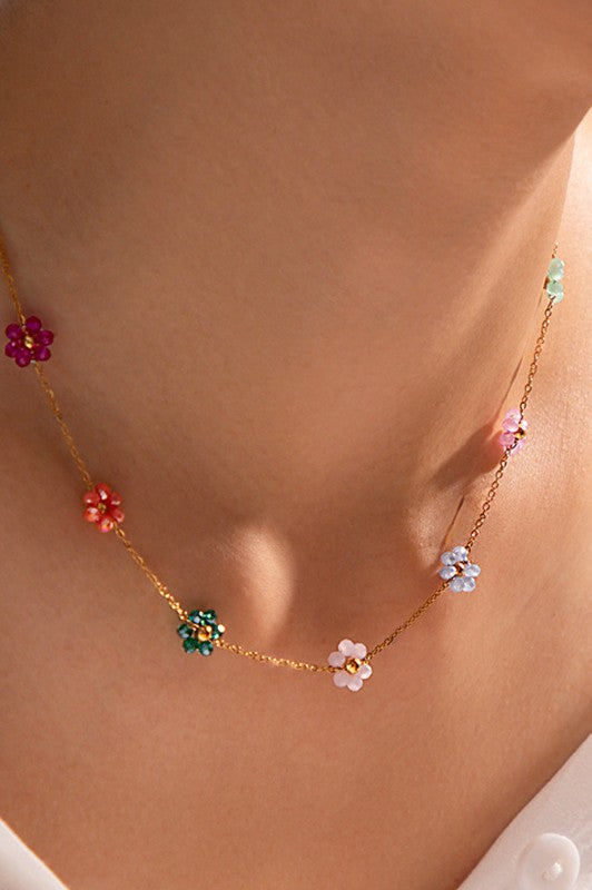 Stainless Steel Multi Color Flower Necklace