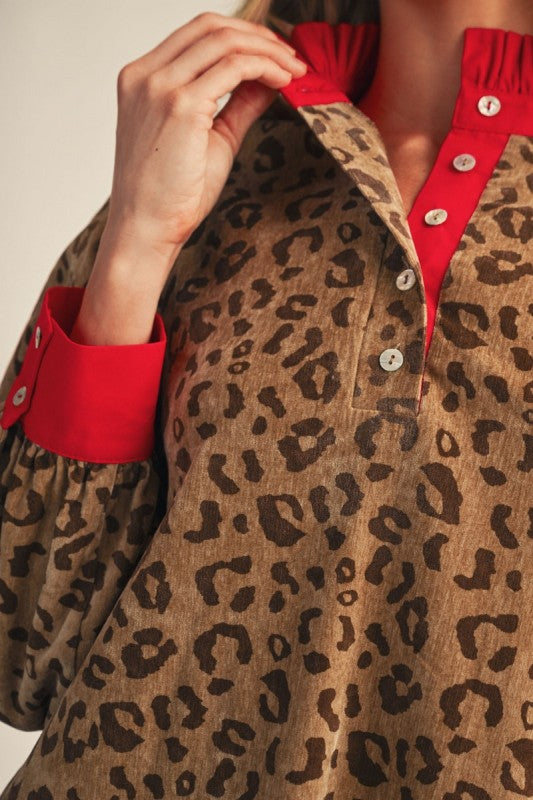 Faux Suede Leopard Red Accent Dress