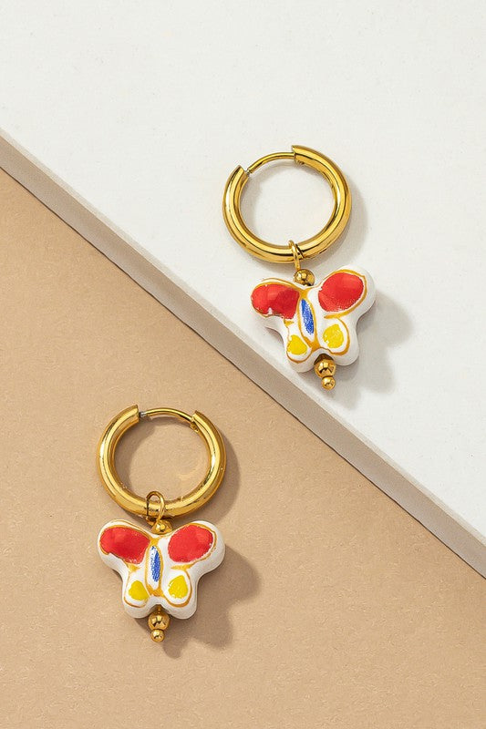 Ceramic Butterfly Huggie Earrings