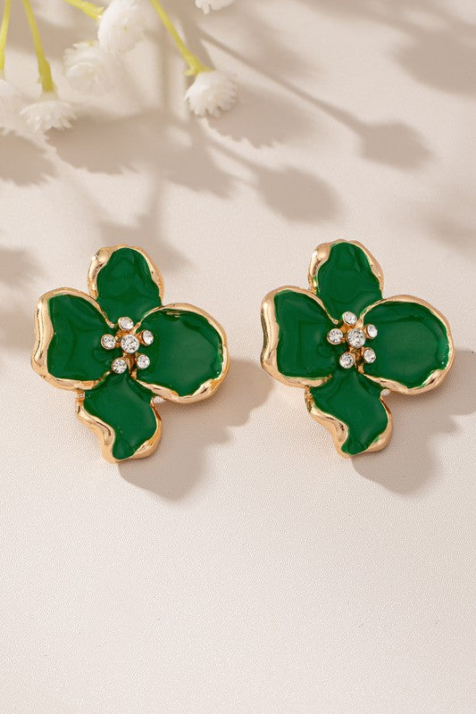 Green Enamel Flower Studs