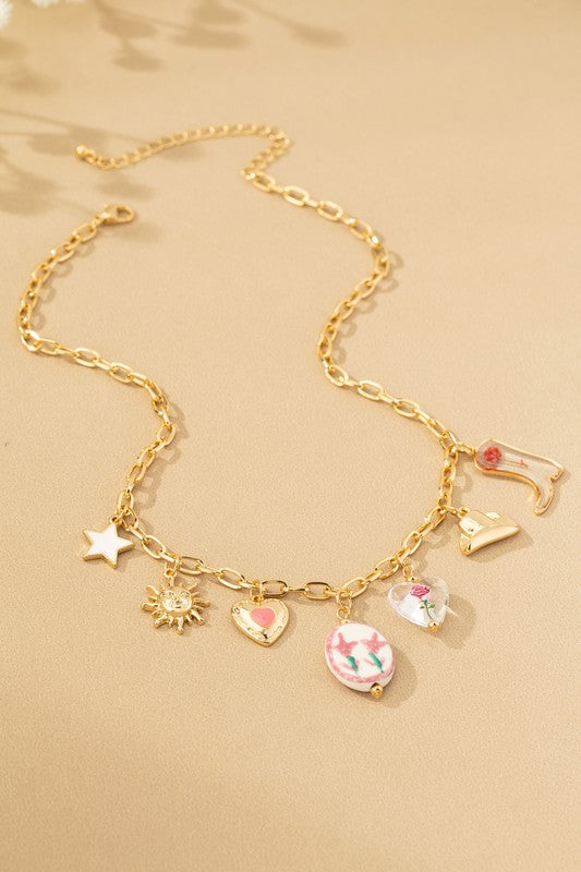 Cowgirl Flowers Charm Necklace