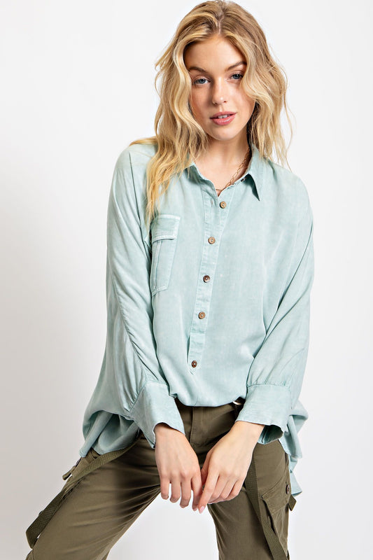 Washed Dolman Sleeve Button Up