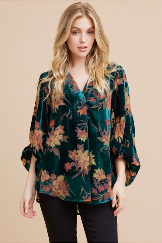 Velvet Floral V-Neck Top