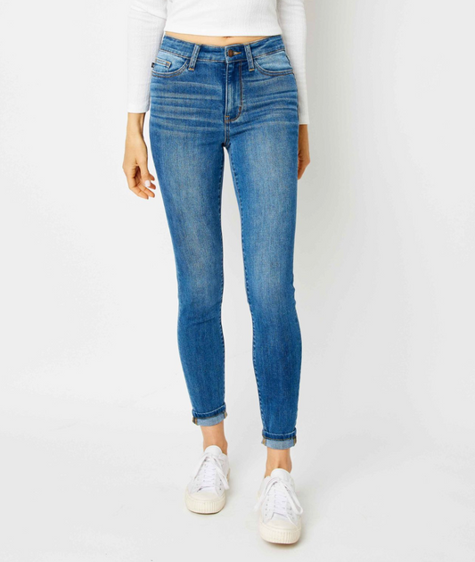 High Waisted Cuffed Hem Skinny Jean