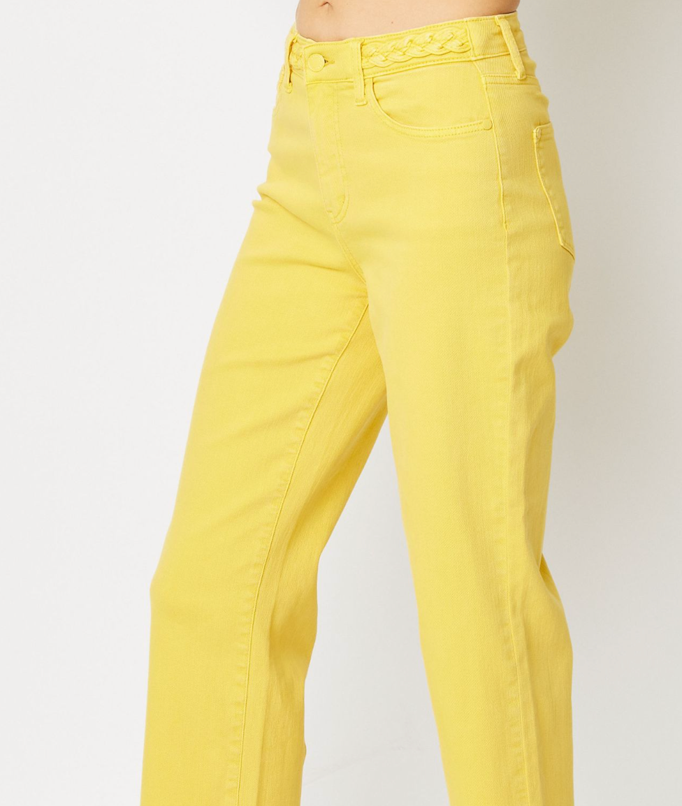 High Waist Yellow Wide Leg Crop Jean