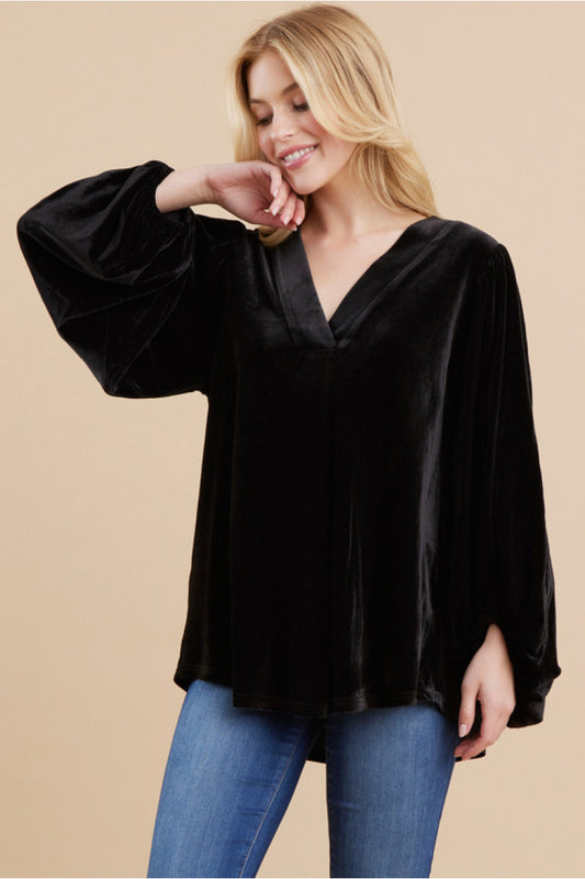 Black Velvet Top with Bishop Sleeves