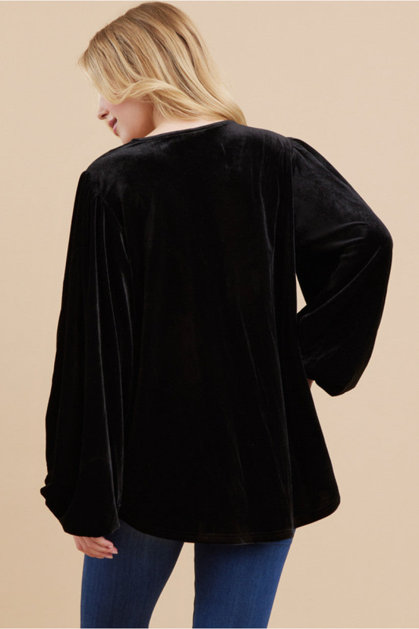 Black Velvet Top with Bishop Sleeves