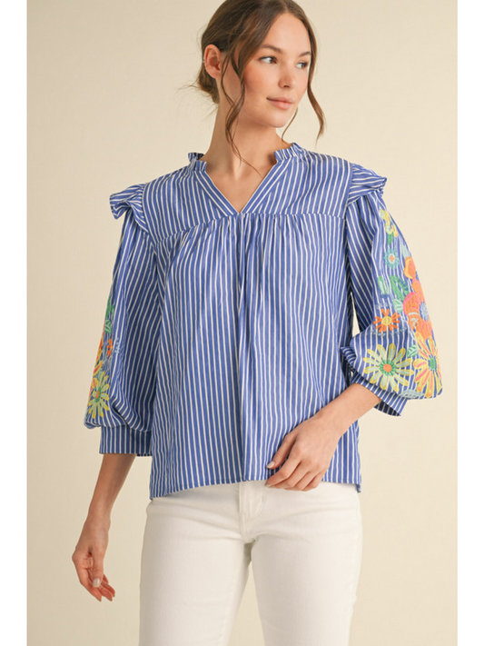 Striped & Floral Statement Blouse