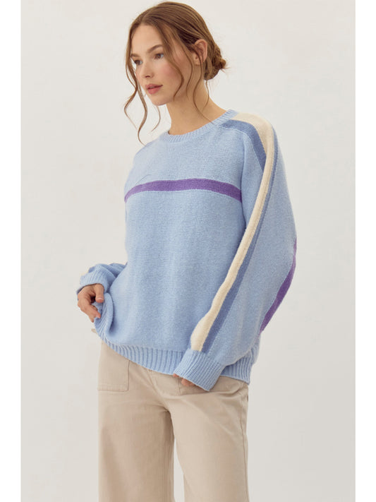Powder Blue & Purple Accent Knit Sweater