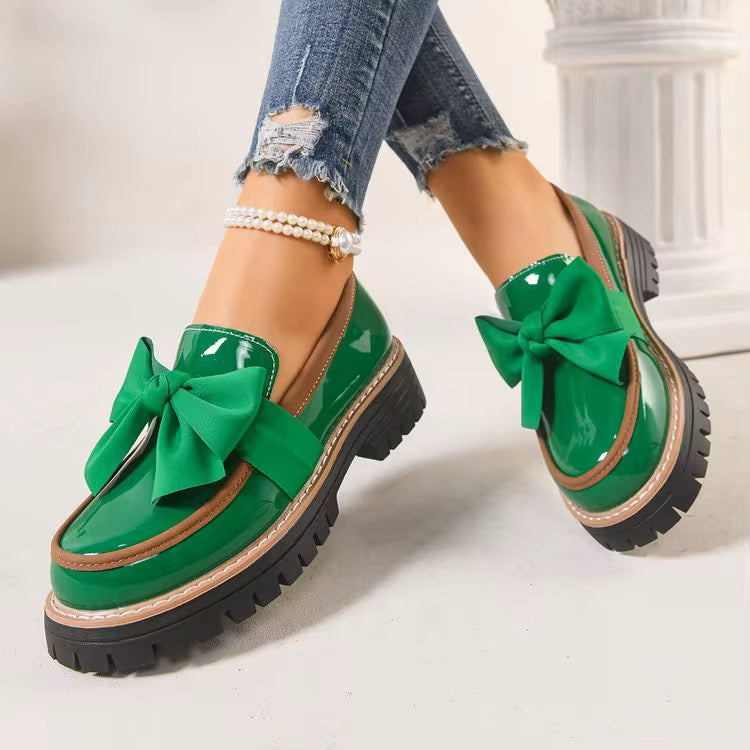 Shiny Bowknot Loafers