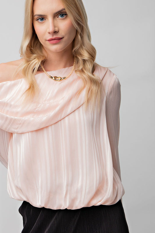 Blush Striped Satin One Shoulder Top